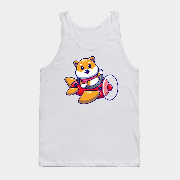 Cute baby shiba inu dog driving plane cartoon Tank Top by Wawadzgnstuff